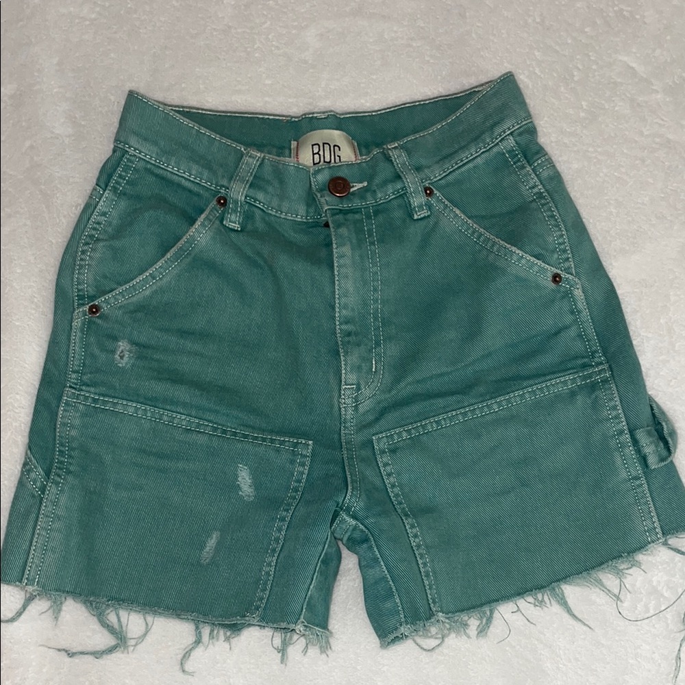 BDG Women's Green Cut Off Carpenter Shorts Size 24